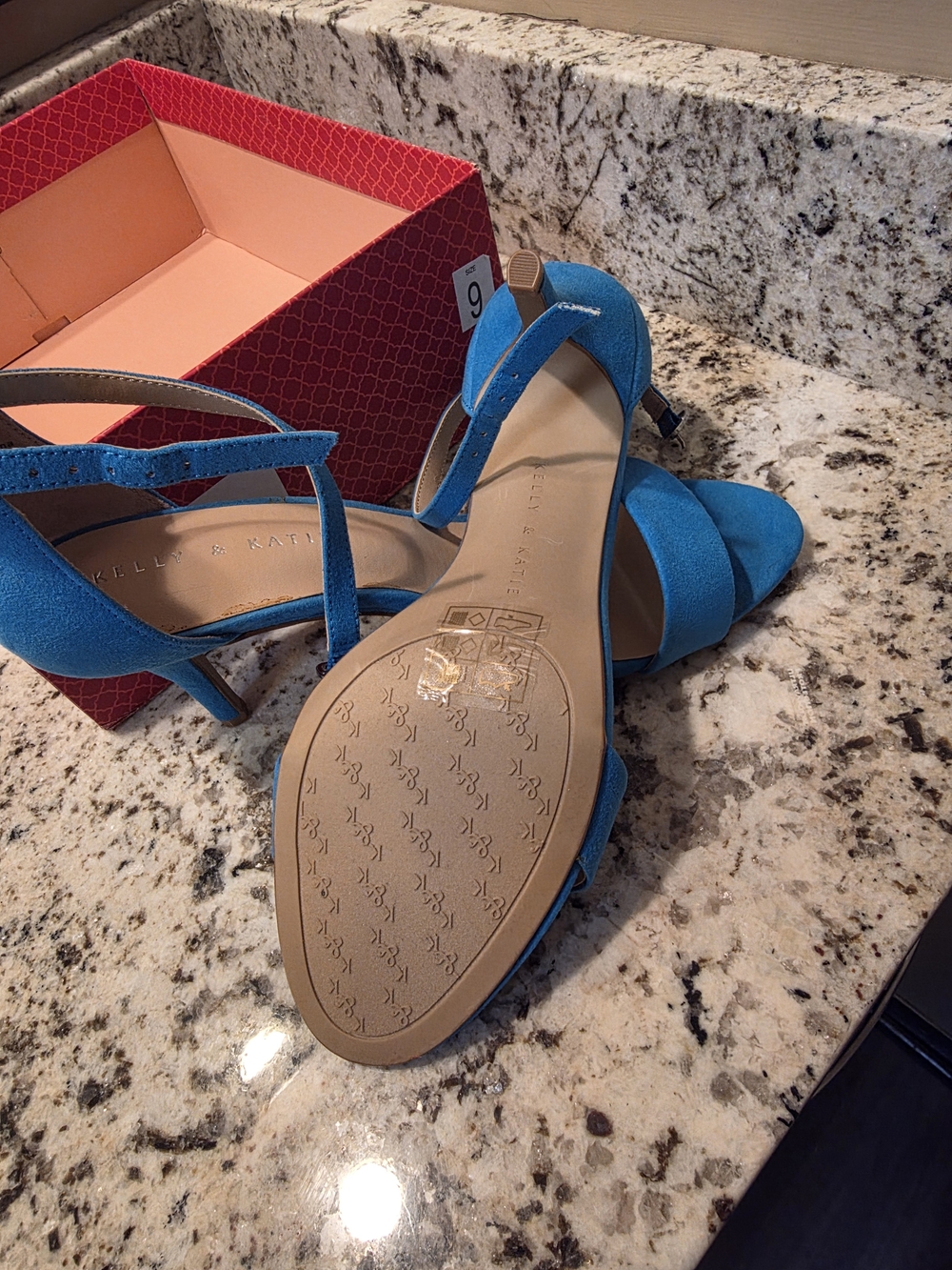 Kelly & Katie Teal Blue Suede Open-Toe Ankle Strap Heels - Picture 3 of 5